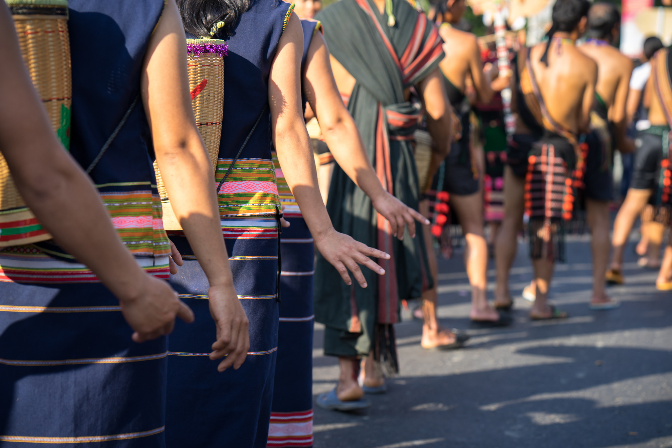 Vietnamese Ethnic Minority People Closeup Wears Traditional Costumes Performing a Traditional Dance 