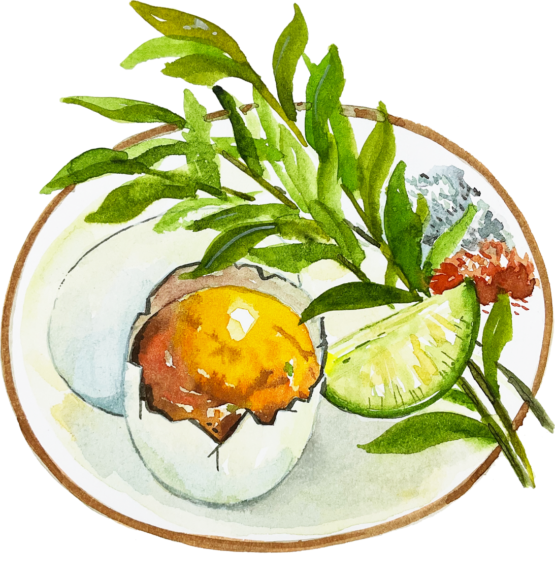 Watercolor Japanese food hot vit lon